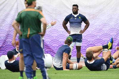 South Africa's Siya Kolisi takes part in a training session. AFP