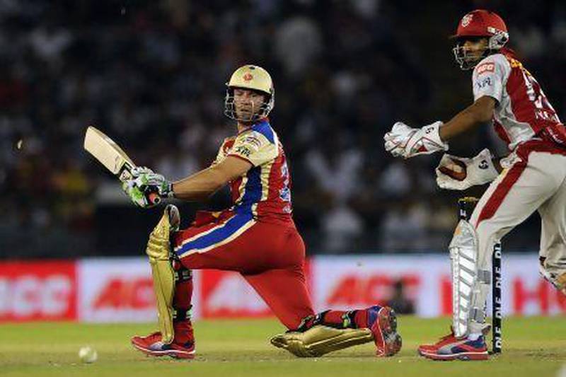 Royal Challengers Bangalore's batsman AB de Villiers, left, here in a match from last season, put on a display of hitting that reminded everyone Bangalore is not just all about Chris Gayle.