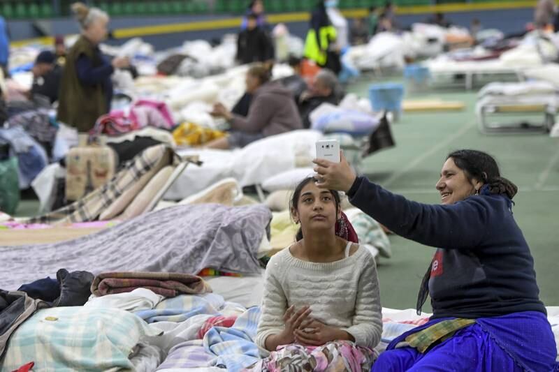 A sports hall in Chisinau, Moldova, where more than 500 people who fled from Ukraine found shelter. EPA
