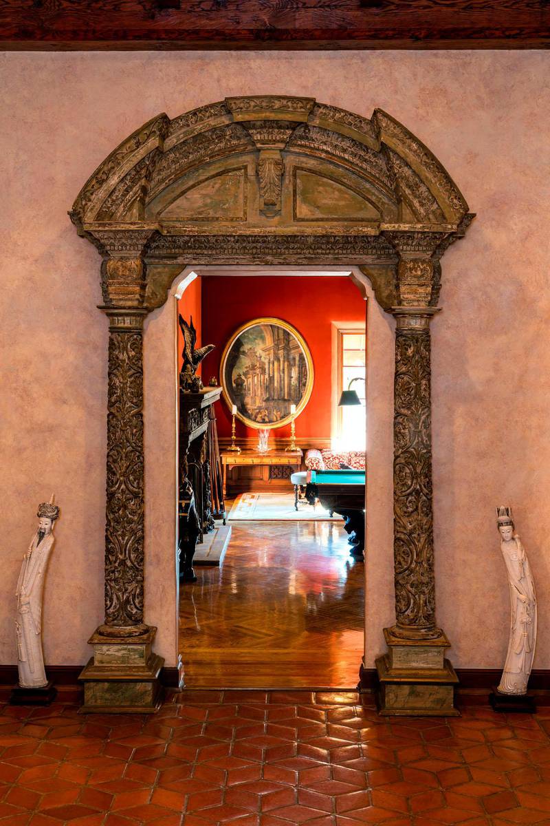 An intricately carved doorway arch at The Beverly House 