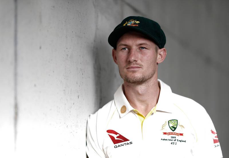 SOUTHAMPTON, ENGLAND - JULY 26: Cameron Bancroft of Australia  poses with a replica Ashes Urn after the Australia Ashes Squad Announcement at The Ageas Bowl on July 26, 2019 in Southampton, England. (Photo by Ryan Pierse/Getty Images)