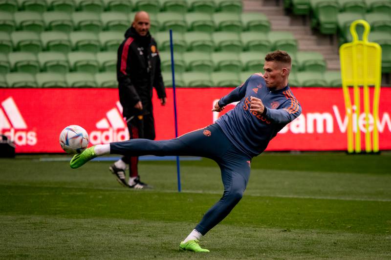 Manchester United midfielder Scott McTominay during a training session at AAMI Park in Melbourne, Australia on Sunday, July 17. All photos by Getty 
