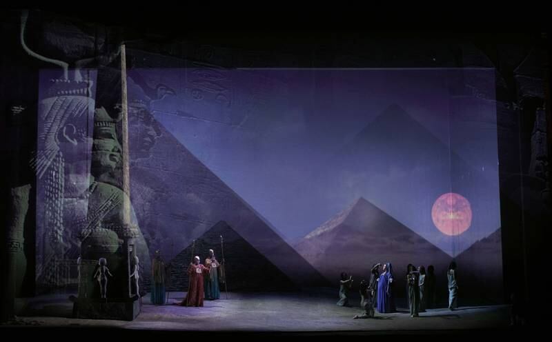The ‘Aida’ set design features video projections.