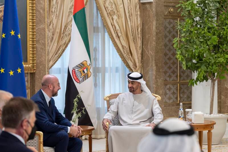 During the meeting, the two leaders discussed ways to strengthen the long-standing political partnership between the UAE and the European Union.