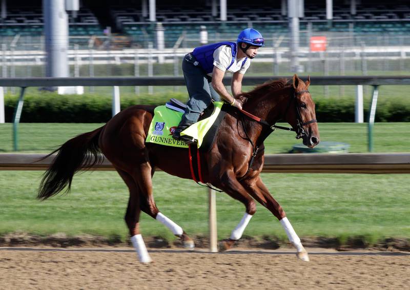 LOUISVILLE, KY - MAY 01:  Gunnevera runs on the track during the morning training for the Kentucky Derby at Churchill Downs on May 1, 2017 in Louisville, Kentucky.  (Photo by Andy Lyons/Getty Images)