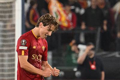 Roma's Italian midfielder Edoardo Bove celebrates. AFP
