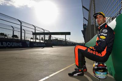MELBOURNE, AUSTRALIA - MARCH 21:  Daniel Ricciardo of Australia and Red Bull Racing looks on at the circuit during previews ahead of the Australian Formula One Grand Prix at Albert Park on March 21, 2018 in Melbourne, Australia.  (Photo by Mark Thompson/Getty Images)