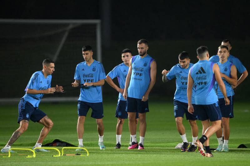 Argentina's players train for the World Cup final against France. AFP