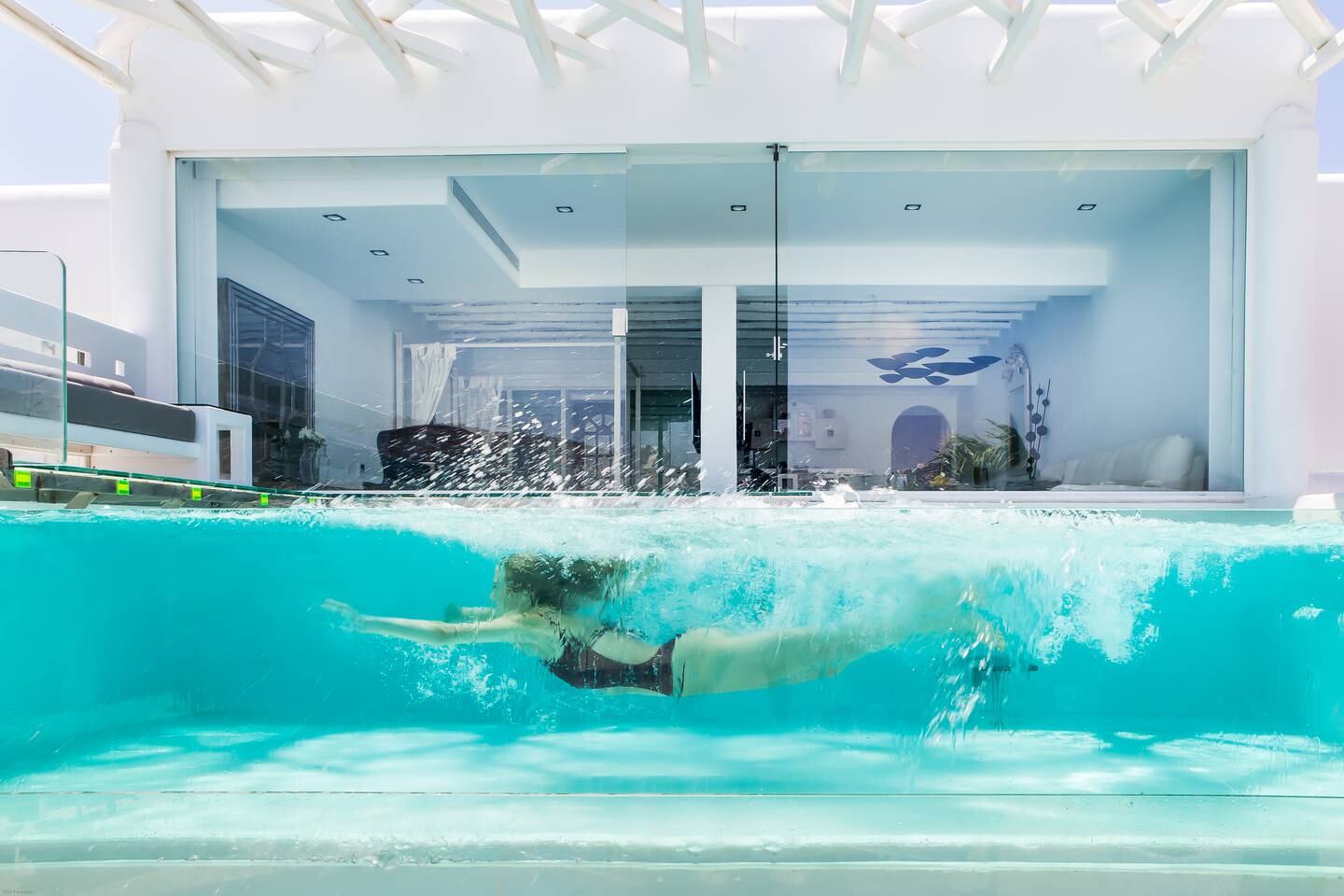 Some suites come with glass-fronted pools. Photo: Kivotos Mykonos