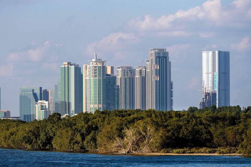 Abu Dhabi, United Arab Emirates, November 24, 2019.  For Standalone:-- Beautiful Al Reem Island on a cool and sunny afternoon shot from the Eastern Mangroves area.Victor Besa / The NationalSection:  Reporter: