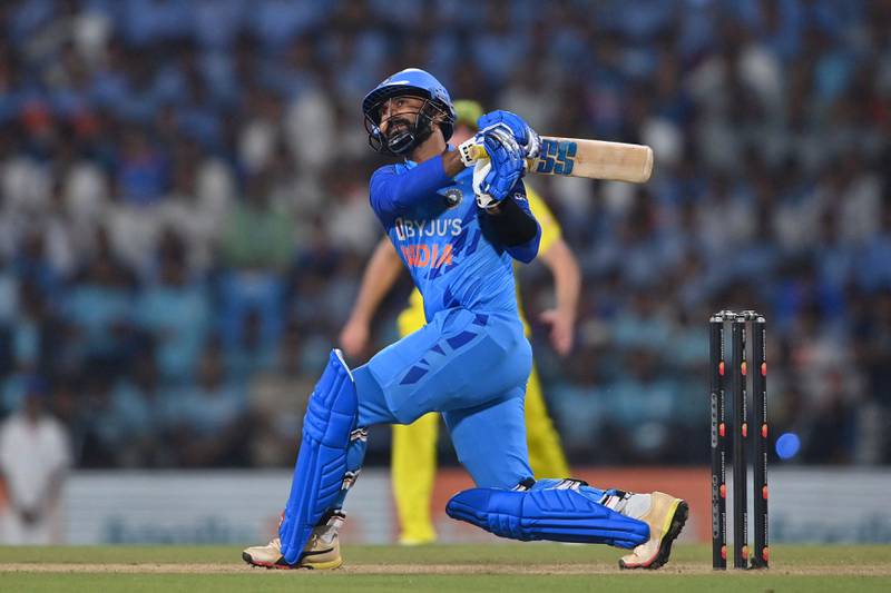 Dinesh Karthik hit a six and a four to seal victory. AFP