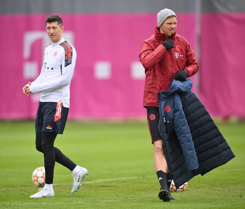 Bayern attacker Robert Lewandowski with manager Julian Nagelsmann. Getty