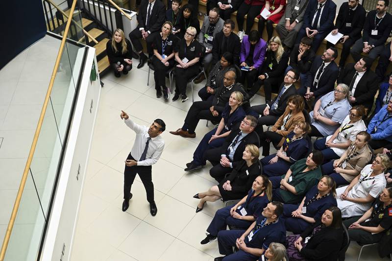 On Monday, Britain's Prime Minister Rishi Sunak took part in a Q&A session at Teesside University in Darlington, north-east England. AP