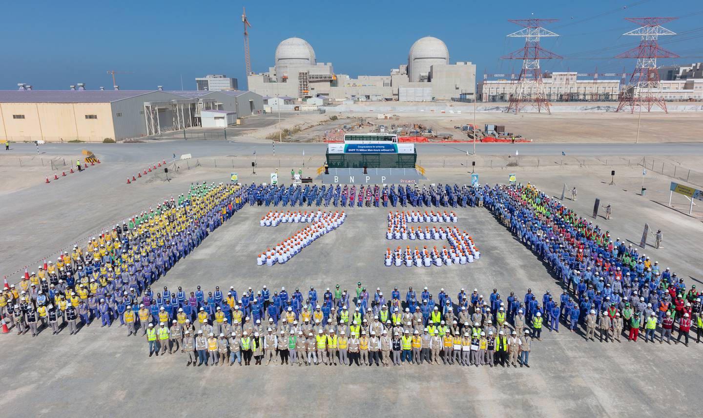 Workers from Barakah nuclear power plant mark 75 million 'safe working hours' in June. Courtesy: Emirates Nuclear Energy Corporation
