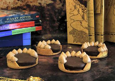 Sorting hat chocolate tarts that feature a different coloured jam filling that signify which house one is sorted into