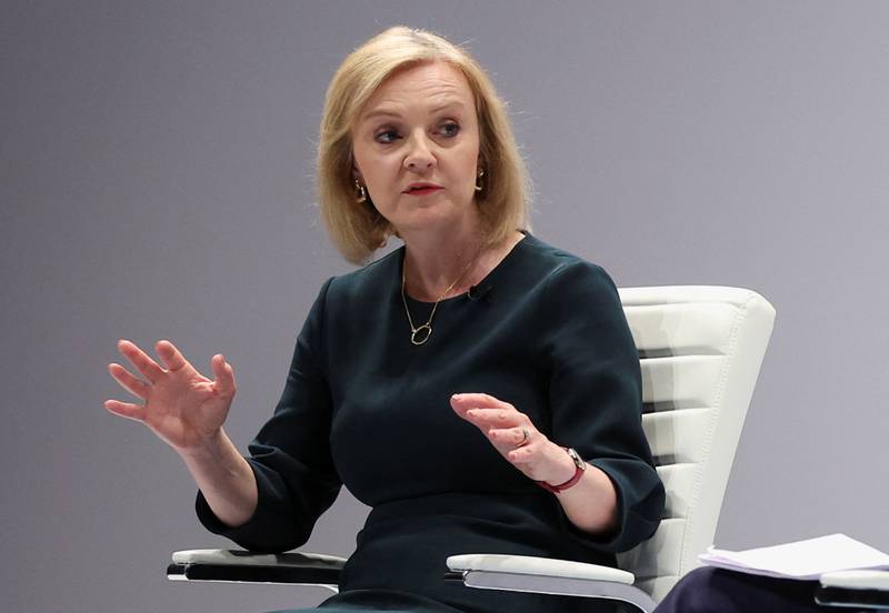 Britain's Conservative leadership candidate Liz Truss speaks during a hustings event in Perth, Scotland. Reuters