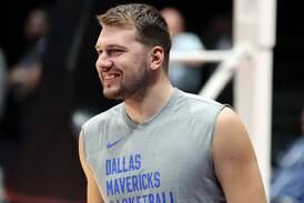 Luka Doncic of the Dallas Mavericks trains ahead of the NBA pre-season game against the Minnesota Timberwolves at the Etihad Arena in Abu Dhabi. Chris Whiteoak / The National