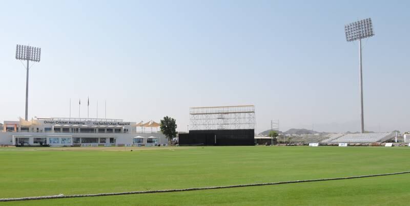 Temporary stands, like the one in the bottom right of this picture, will be able to hold 672 spectators each. Photo: Oman Cricket