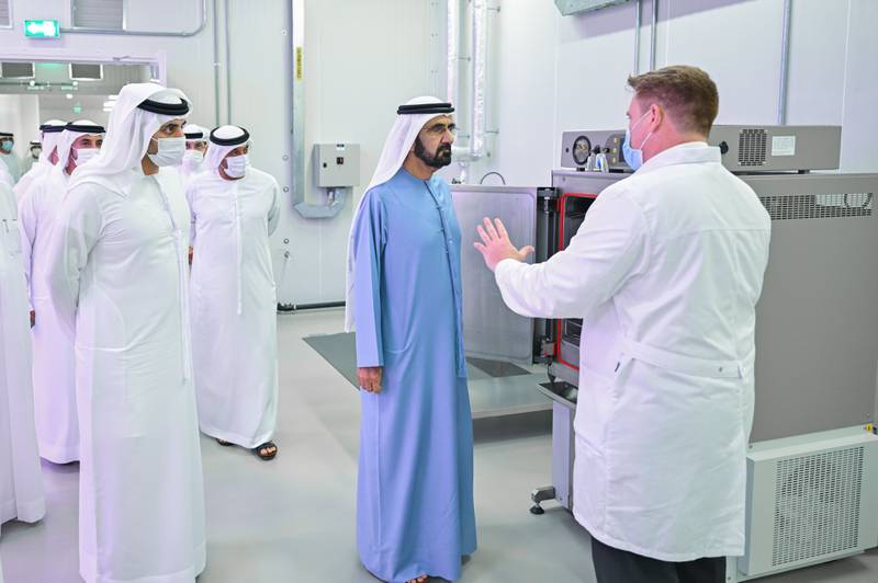 Accompanied by Sheikh Maktoum bin Mohammed, Sheikh Mohammed was briefed on the advanced technologies used in the agricultural complex.