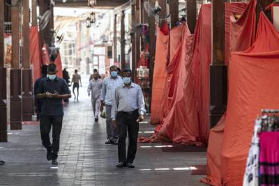 DUBAI, UNITED ARAB EMIRATES. 15 JUNE 2020. STANDALONE. Bur Dubai life during COVID-19.  Shops within Souk Khabeer, n the old part of Bur Dubai, was hard hit by the locksdown and remain closed. (Photo: Antonie Robertson/The National) Journalist: None. Section: National.