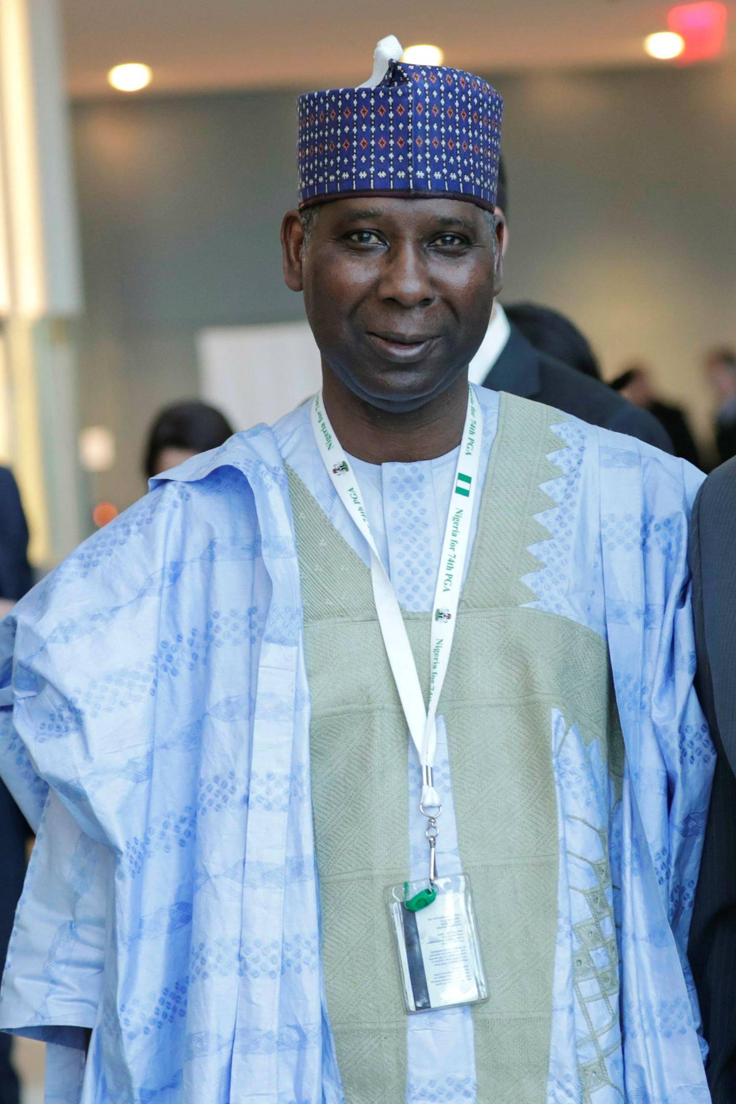 United Nations, New York, USA, June 04, 2019 - Tijjani Muhammad-Bande, Permanent Representative of Nigeria to the United Nations and President elected of the General Assembly during the opening of the Living in the Age of Plastic a National Geographic exhibit at the UN Headquarters in New York. Photo by: Luiz Rampelotto/EuropaNewswire/picture-alliance/dpa/AP Images