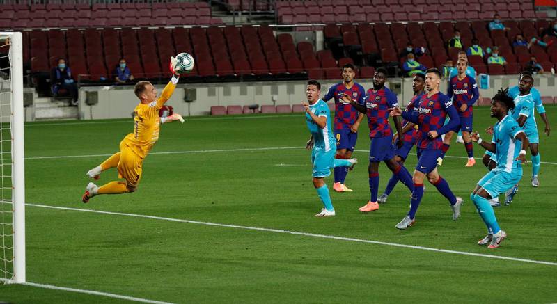 Barcelona goalkeeper Marc-Andre ter Stegen makes a save against Leganes. Reuters