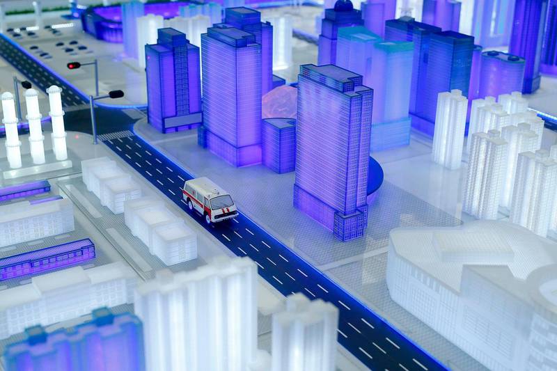 The China Mobile Smart City project model is displayed at the Mobile World Congress (MWC) in Barcelona. AFP