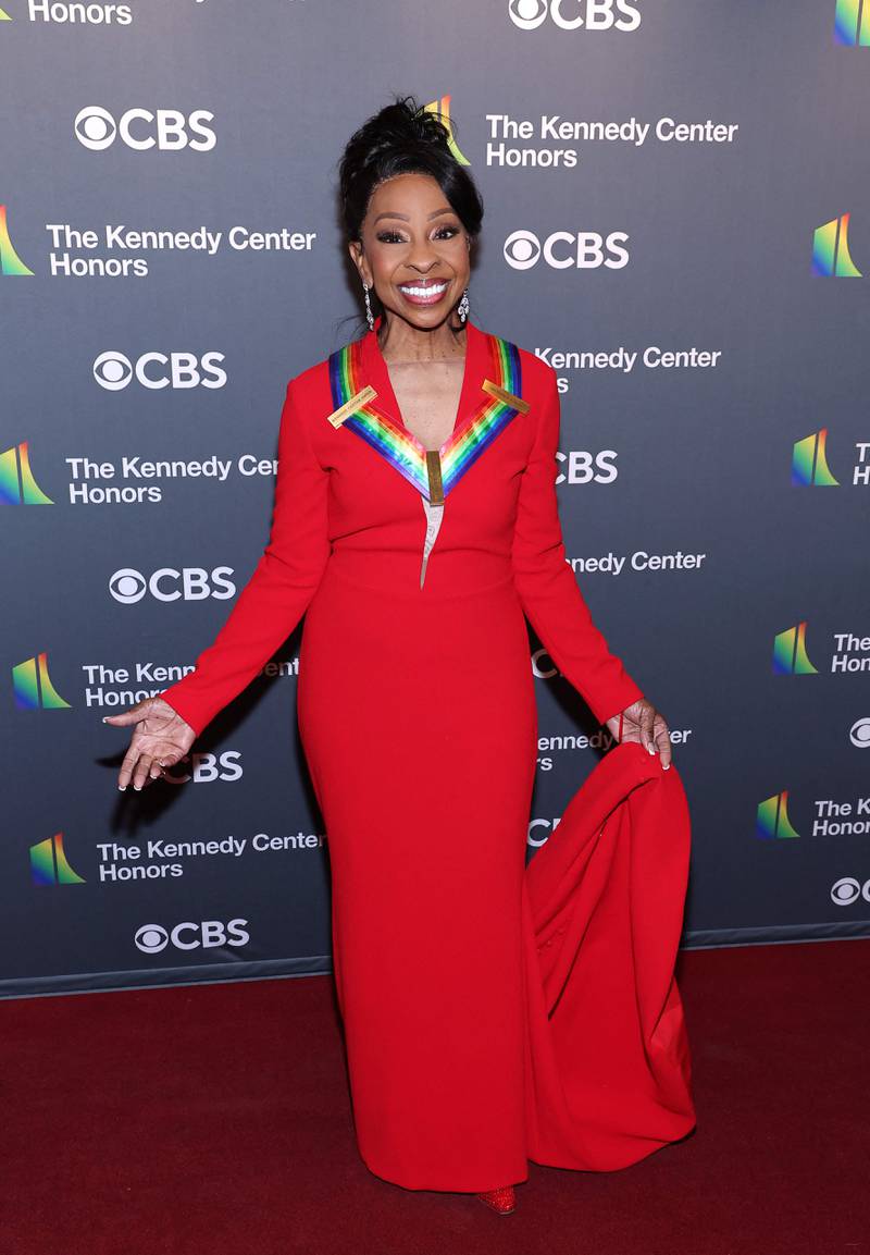 Honouree Gladys Knight, wearing a red gown, at the Kennedy Centre event. Getty Images 