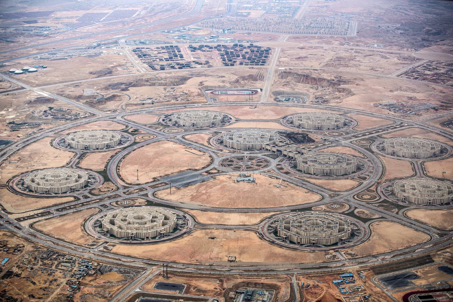 Une vue aérienne de la construction de la nouvelle capitale administrative égyptienne, à l'est du Caire, en 2020. AFP