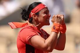Ons Jabeur of Tunisia celebrates defeating Bernarda Pera in the French Open fourth round. Getty