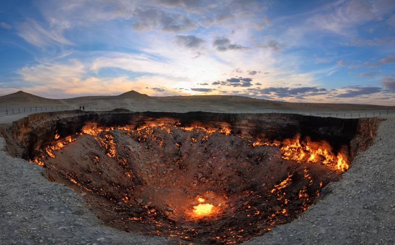 Turkmenistan's Gates of Hell is a gas crater that has been burning since a Soviet drilling operation went awry in 1971. Getty Images