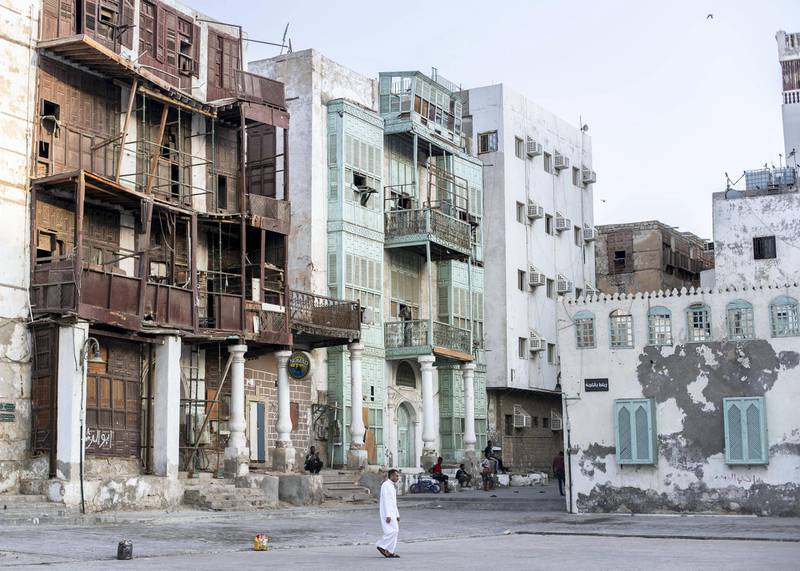 JEDDAH, KINGDOM OF SAUDI ARABIA. 2 OCTOBER 2019. Al Balad, Jeddah’s historical district. The World Heritage Site was founded in the seventh century and was once the beating heart of Jeddah, Saudi Arabia’s second-largest city. The town was formed as an ancient trading port and acted as the primary gateway to Makkah. Today, it is famous for its traditional buildings, which were constructed with coral-stone and decorated with intricate latticed windows.(Photo: Reem Mohammed/The National)Reporter:Section: