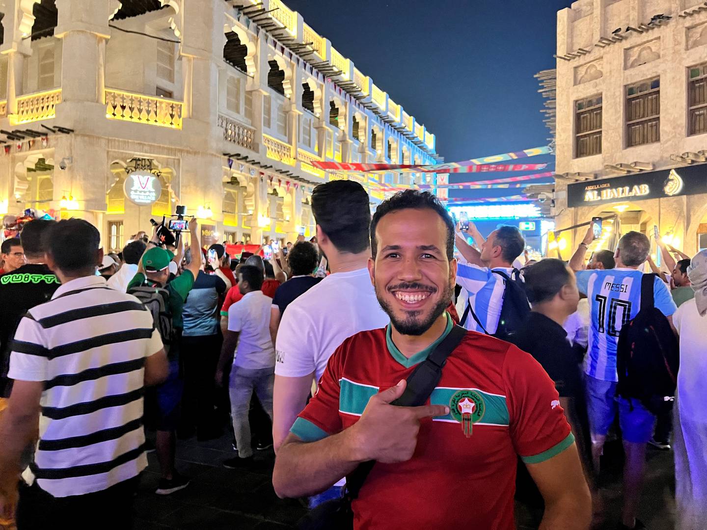 Moroccan fan Abdelhadi Mountaki at Souq Waqif, Doha. Saeed Saeed / The National