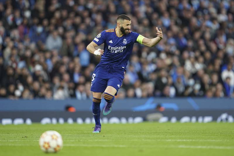 Karim Benzema during the Champions League semi-final, first leg between Manchester City and Real Madrid. AP