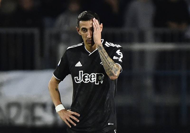 Juventus' Angel Di Maria reacts after Empoli's Roberto Piccoli scores their fourth goal. Reuters