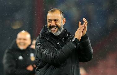 Wolverhampton Wanderers manager Nuno Espirito Santo celebrates after the final whistle of the Premier League match at the Vitality Stadium, Bournemouth. PA Photo. Picture date: Saturday November 23, 2019. See PA story SOCCER Bournemouth. Photo credit should read: Mark Kerton/PA Wire. RESTRICTIONS: EDITORIAL USE ONLY No use with unauthorised audio, video, data, fixture lists, club/league logos or "live" services. Online in-match use limited to 120 images, no video emulation. No use in betting, games or single club/league/player publications.