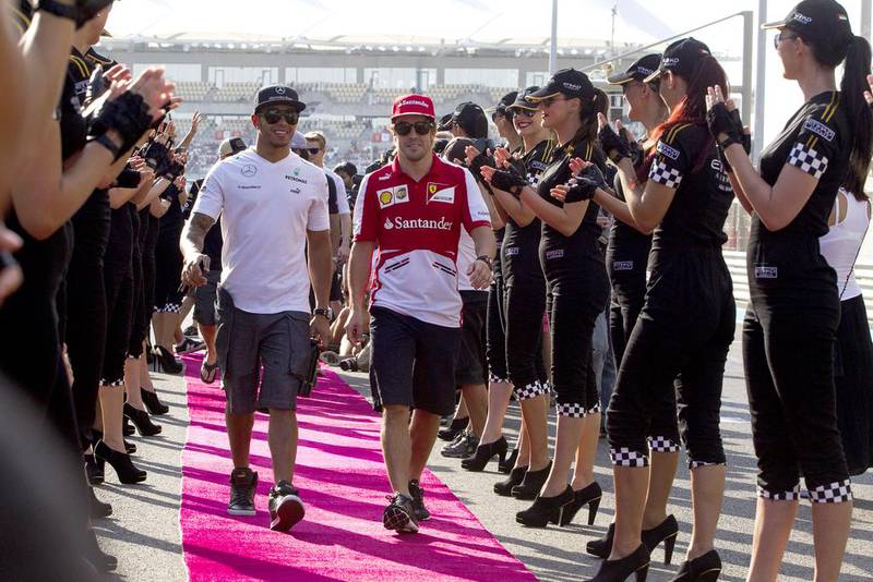 Lewis Hamilton and Fernando Alonso lead the drivers ahead of the Formula One Etihad Airways Abu Dhabi Grand Prix last year. Christopher Pike / The National



Reporter: N/A

Section: News