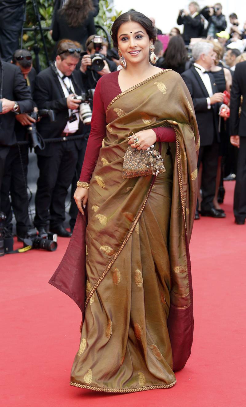 Jury member Vidya Balan in a sari by designer Sabyasachi at the 2013 Cannes Film Festival. Reuters