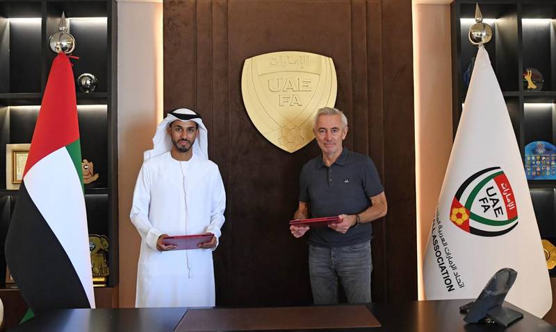 Bert van Marwijk after signing his contract to become the new manager of the UAE national team. Courtesy UAE FA