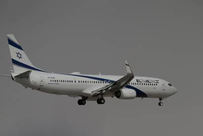 The Israeli flag carrier El Al's airliner approaches to land in Abu Dhabi. Reuters