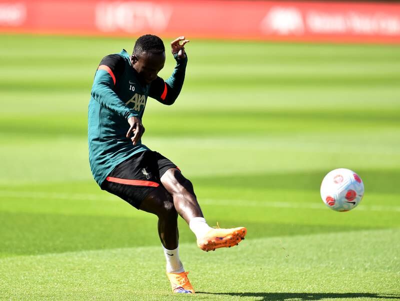 Sadio Mane during a training session at AXA Training Centre in Kirkby.