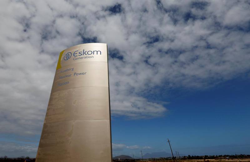 FILE PHOTO: The logo of state power utility Eskom  is seen outside Cape Town's Koeberg nuclear power plant in this picture taken March 20, 2016. REUTERS/Mike Hutchings/File Photo