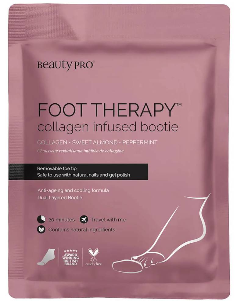 Slide your feet into the BeautyPro Foot Therapy Bootie for a shot of marine collagen, shea butter and vitamin E; Dh25 from Lookfantastic.ae