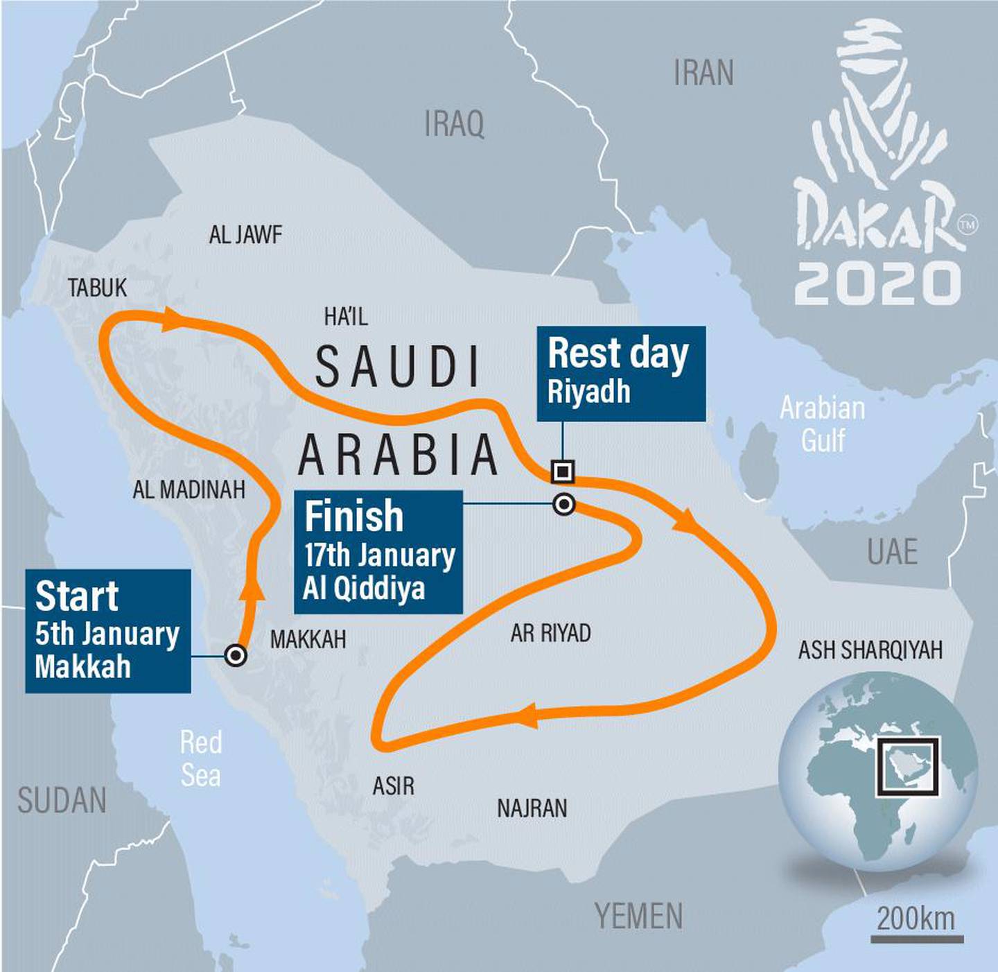 The route for the Dakar Saudi Arabia Rally route. The National