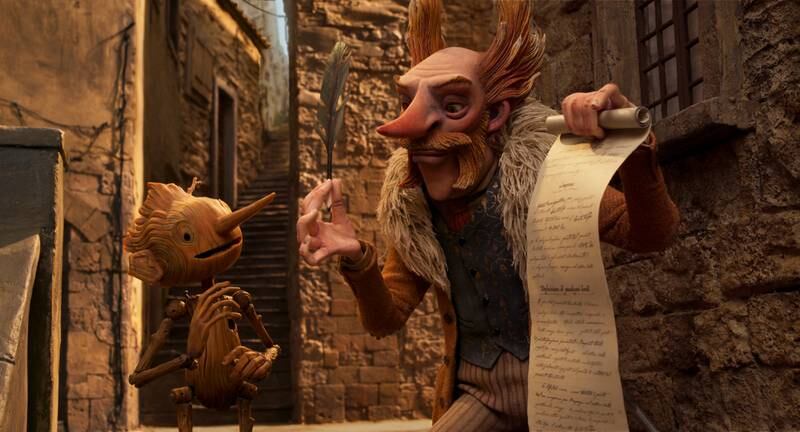 Guillermo del Toro's 'Pinocchio', featuring the voices of Gregory Mann and Christoph Waltz. Photo: Netflix