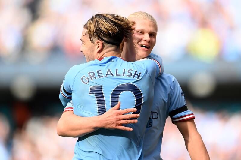 15) A first Manchester derby for Erling Haaland, and he scores the second goal in City's 6-3 Premier League win against United on October 2, 2022. Getty