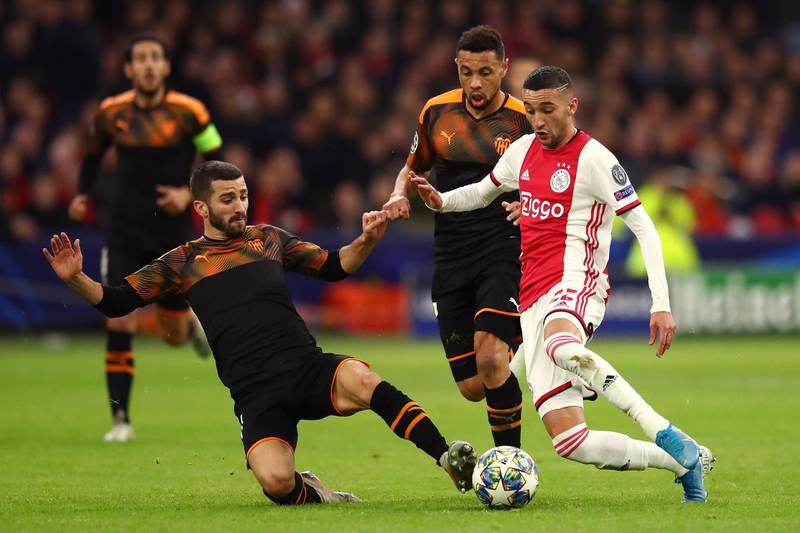 Ajax's Hakim Ziyech during the Champions League match against Valencia in December. Getty Images