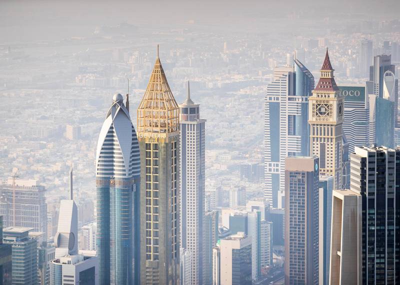 DUBAI, UNITED ARAB EMIRATES. 11 JUNE 2020. Dubai’s skyline seen from At The Top, Burj Khalifa. (Photo: Reem Mohammed/The National)Reporter:Section: