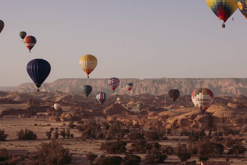 The display marked the Royal Commission for AlUla and Saudi Arabian Ballooning Federation's announcement that AlUla has been named "the capital city of hot air ballooning activities" in Saudi Arabia.