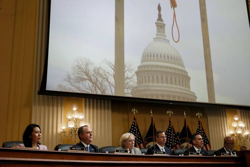 A noose and makeshift gallows was erected on the National Mall near the US Capitol on January 6, 2021, as rioters chanted, 'Hang Mike Pence'. Bloomberg 
